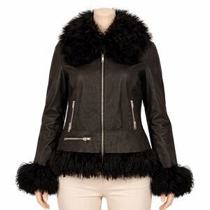 Wilsons Leather Women Jacket XL Genuine Leather Fur Trim Hooded Coat Like New